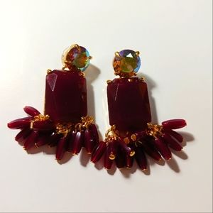 J.crew burgundy crystal fan earrings